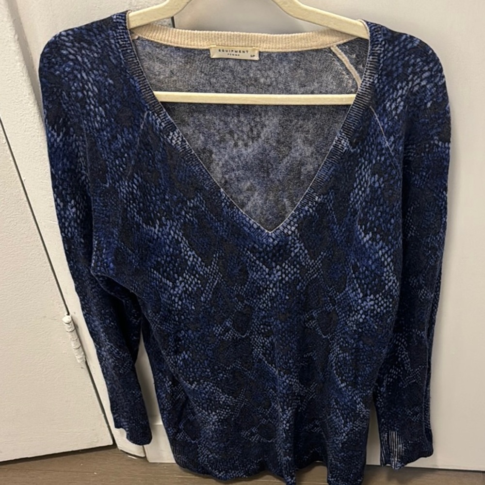 Equipment Blue V-Neck Sweater
